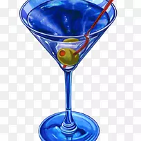 蓝色夏威夷马提尼酒杯鸡尾酒装饰-鸡尾酒