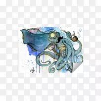 章鱼头足类动物艺术类动物智力工作-章鱼绘画