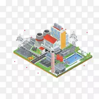 核电站等距投影发电站-智能城市