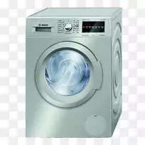 洗衣机、烘干机、洗衣房、家用电器.银灰色洗衣机