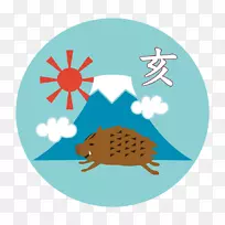 野猪新年卡夹艺术-野猪