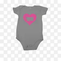 袖子婴儿和蹒跚学步的婴儿一件粉红色m身套装-灰色心
