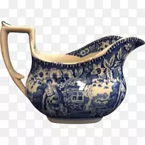 蓝白色陶器陶瓷茶壶罐