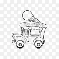 冰淇淋锥，圣代热狗着色书-冰淇淋车