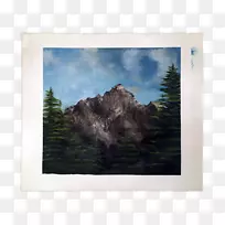 画画框，树，山，天，画