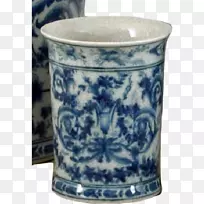 咖啡杯陶瓷蓝白色陶器玻璃杯硬面团面包