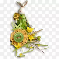 复活节兔子假期花卉设计剪贴画-复活节