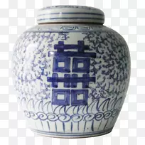 蓝白色陶瓷瓶钴蓝花瓶