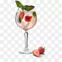 鸡尾酒装饰草莓杜松子酒和滋补水-草莓
