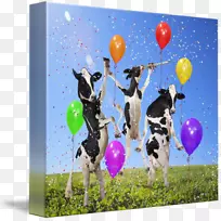 牛群幸福奶牛气球生日贺卡和便条卡-荷斯坦弗里西亚牛