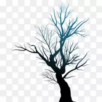 鬼屋万圣节嚎叫：节日诗歌面具剪贴画干树