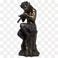 青铜雕塑仙女与萨蒂尔古典雕塑盘笛