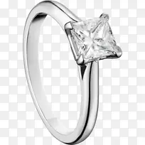钻石订婚戒指公主切割卡地亚白金戒指