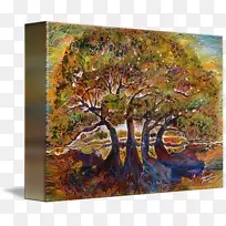 油画画布亚克力画树的生活画廊包画