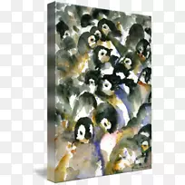 企鹅水彩画抽象艺术水彩画苗圃