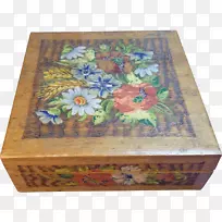 木箱画花盒