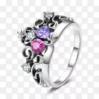 紫水晶银结婚戒指铂银
