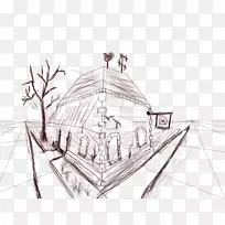 线条艺术屋顶素描