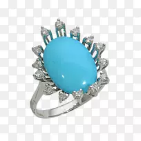 绿松石色金戒指钻石蓝宝石戒指