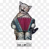 猫手风琴绘画艺术音乐家-猫