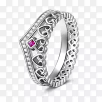 红宝石结婚戒指银白金银戒指