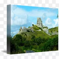 山景中世纪历史遗址中世纪建筑摄影-城堡水彩画