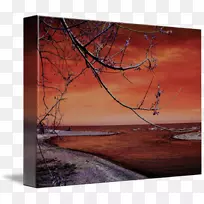 在日落时粉刷木树画框/m/083vt-海滩
