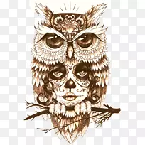猫头鹰纹身画身体艺术神秘猫头鹰纹身