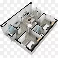 3D平面图伊利港公寓住宅-公寓