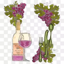 葡萄酒玻璃花卉设计玻璃瓶葡萄