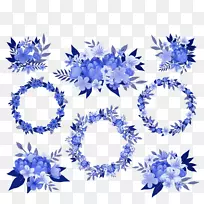 蓝色花环剪花图案-花环