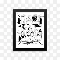 视觉艺术-白色卡通画框-果汁海报