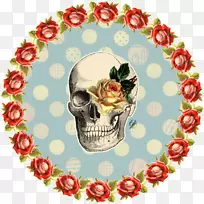 解剖心脏花卉设计图-头骨和玫瑰