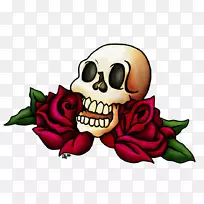 头骨花传奇生物剪贴画-头骨和玫瑰