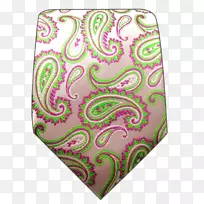佩斯利绿色丝质领带粉红色佩斯利花纹