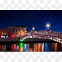哈彭桥利菲爱尔兰艺术都柏林城市景观-冬夜