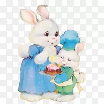 复活节兔子雕像，毛绒动物和可爱的玩具-复活节