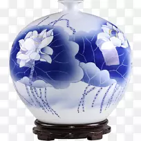蓝白色陶器钴蓝花瓶瓷花瓶