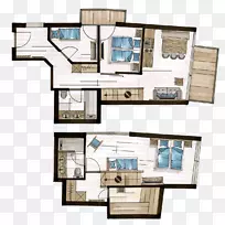 楼面平面图，顶层公寓，楼层公寓-公寓