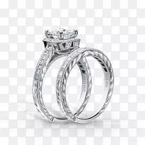 订婚戒指，结婚戒指，公主切割珠宝-金色麦田