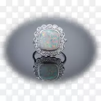 蛋白石切割制作了简单的订婚戒指，钻石，高档珠宝。