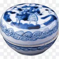 蓝、白陶器、钴蓝瓷.白瓷碗