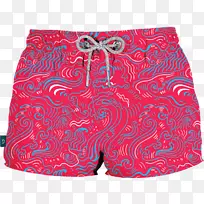 梅科泳裤泳衣-粉红色波浪