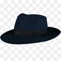 软呢帽蓝毡帽带毛皮帽
