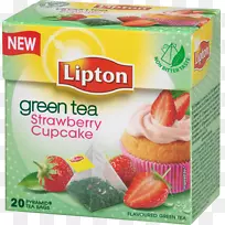 绿茶纸杯蛋糕立顿茶袋草莓绿茶