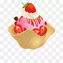 草莓冰淇淋圣代冰淇淋圆锥形蛋糕-冰淇淋
