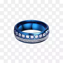 钛戒指蓝宝石镶嵌银戒指