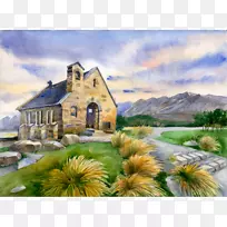 教堂的好牧羊人湖提卡波水彩画作品的艺术-好消息