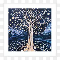 钴蓝现代艺术视觉艺术.指纹树