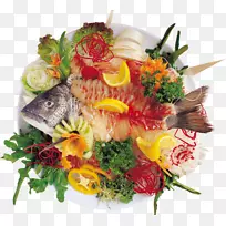 亚洲料理鱼菜牛排食物